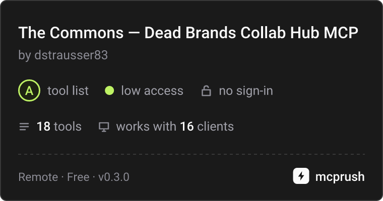 The Commons — Dead Brands Collab Hub MCP server